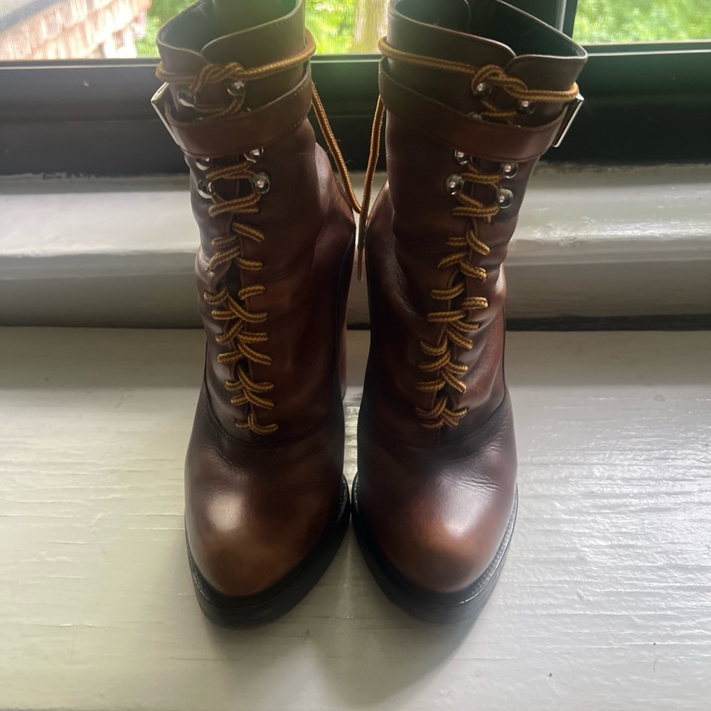 Prada Brown Lace-Up Boots with Durable Construction